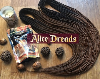 Ombre Synthetic Dreads: Black to Dark Brown, Thin DE/SE Hair Extensions