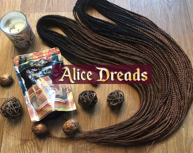 Ombre Synthetic Dreads: Black to Dark Brown, Thin DE/SE Hair Extensions