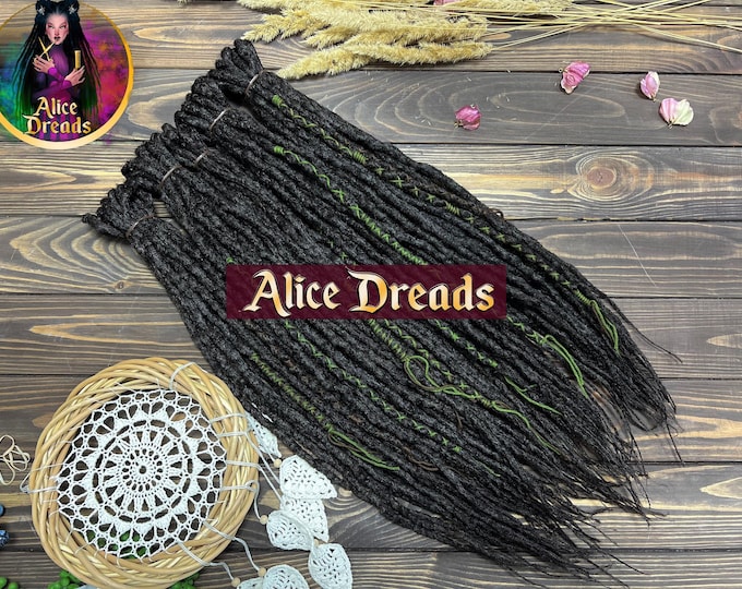 Darkest brown natural Crochet DE SE Dreads: Synthetic Hair Extensions with Army Green Accents