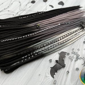Wool dreads in shades of gray and black ombre dreadlocks with wrapped accents image 7