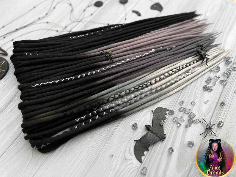 Wool dreads in shades of gray and black ombre dreadlocks with wrapped accents image 7