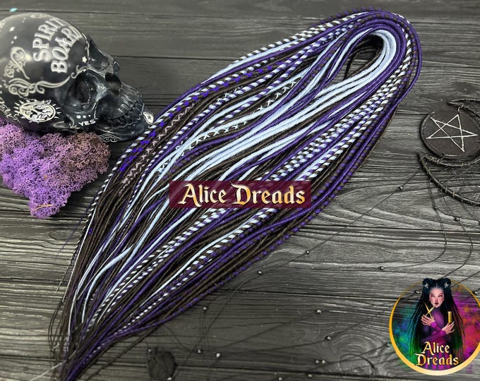 Dark Brown, Purple & Blue Synthetic Dreads: Twisted Boho Hair Extensions
