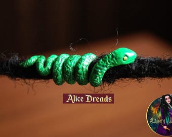 Alice Dreads Green Snake style Dreadlock Extensions, Dread Jewelry for Snake Lover