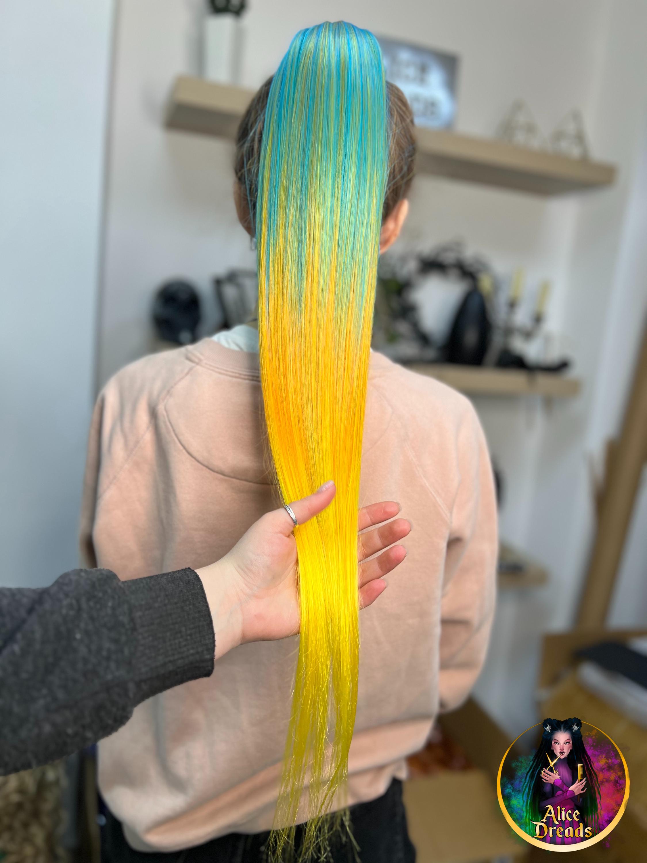 ?Ponytail Extensions by Yelloow Ombre Ponytail Hair Extension: Aqua Green Blue Yellow  main image 2