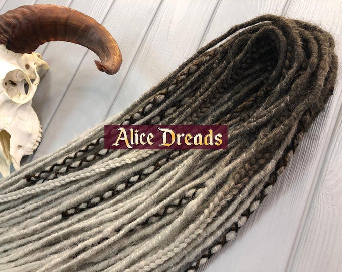 Dark Brown to Light Gray Synthetic Dreadlocks: Custom Accent Dreads