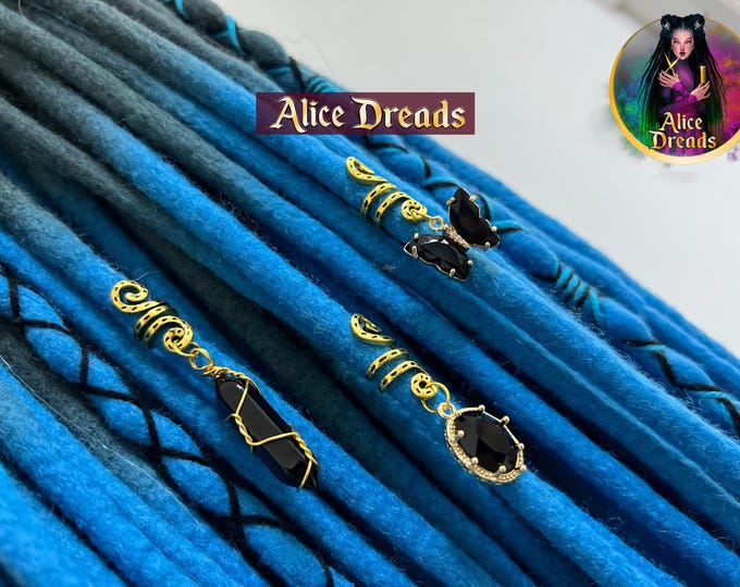 Three dread accessories, Bead for dreads, Hair beads, Dreadlock Beads, black obsidian butterfly