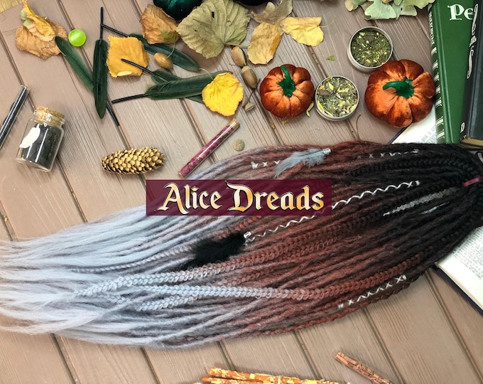 Ombre Synthetic Dreadlock Extensions: Black Brown Light Grey Double/Single Ended Dreads