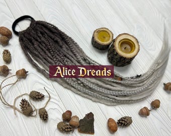 Crochet Dreadlocks Ponytail Extension: Light Brown to Silver Synthetic Dreads, Wig Hair Falls