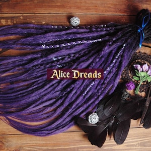 Set of Crocheted Synthetic Double or Single Dreads, Accent Dreads in Black to Purple Ombre