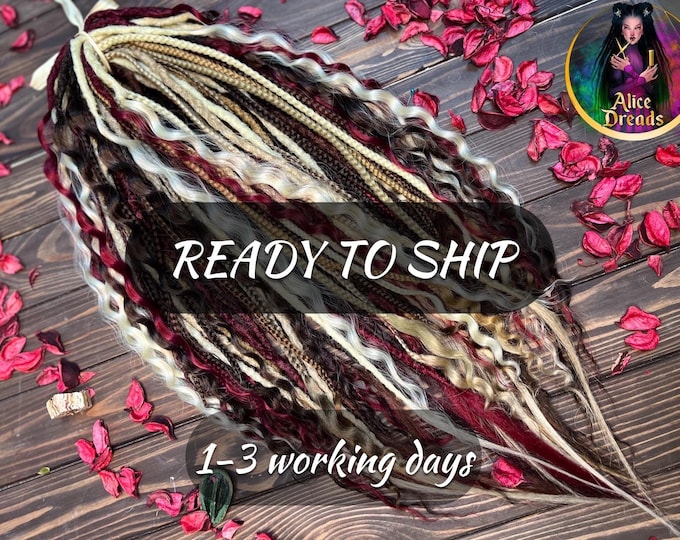 Mix Crochet Dreads and Synthetic Curls, Brown Blonde Burgundy Boho Wavy Dreadlock Extensions 50-60cm