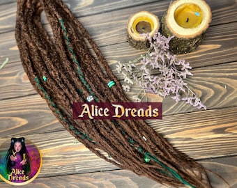 Crochet Boho Dreads "Tree" : Medium Brown Synthetic Hair with Green Accents