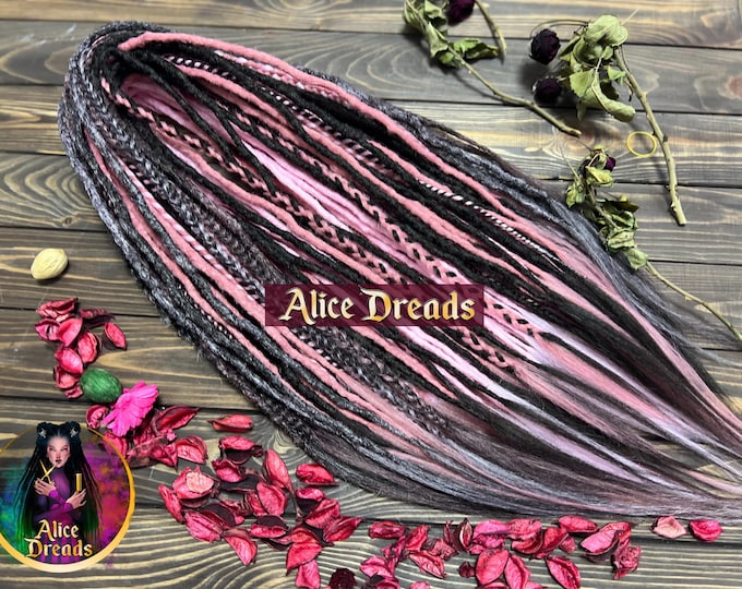 Crochet Dreadlock Extensions "Sakura" : Dark Brown, Pink Rose, Synthetic Dreads