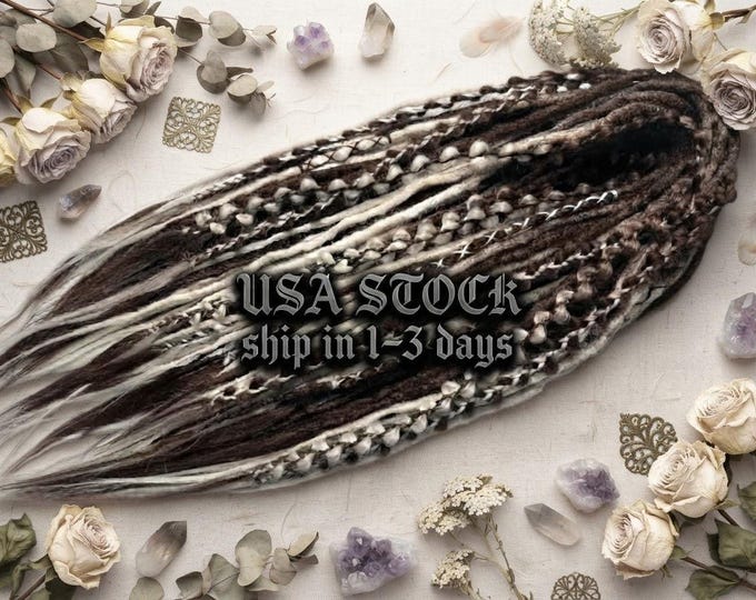 Dark Brown to Silver Grey Crochet Dreads Set, Ombre Boho Braids with Loose Ends