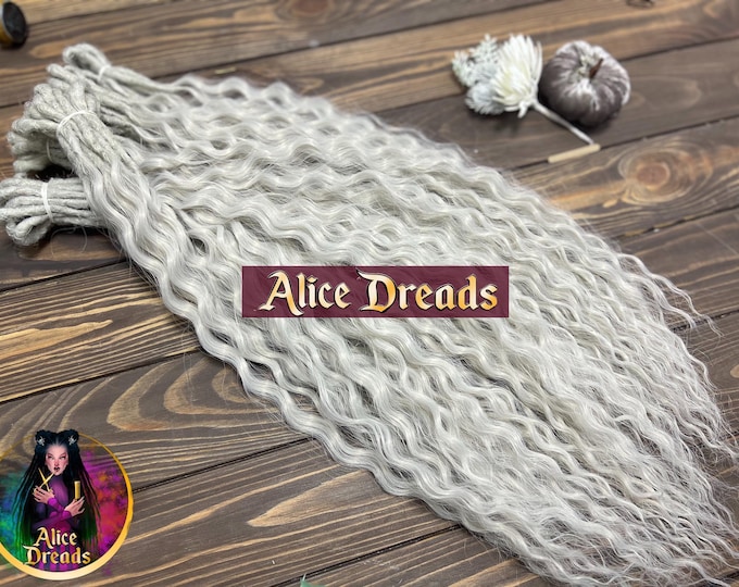Curly Synthetic Dreads Platinum Grey, Wavy Dreadlock Extensions Silver DE or SE Set