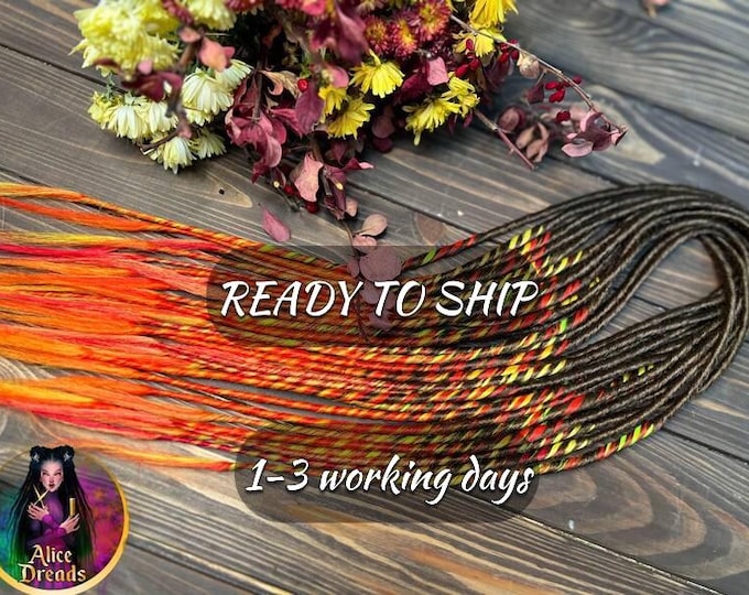 15 DE Autumn Tree Synthetic Dreads: Brown, Orange, Yellow, Red Double Hair Extensions (55-60cm)