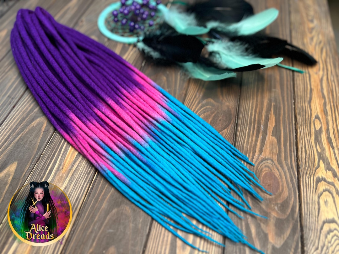Ombre Wool Dreads: Purple, Hot Pink, Bright Blue Aqua Double Single ...