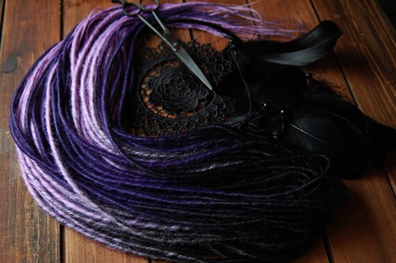 Full Set Ombre De Dreads Black Ombre Dark Purple Lavender Hair Accessories Extensions Double Ended Dreadlocks