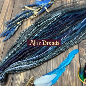 Crochet dreadlock extensions blue, azure, dark brown, mint full head set natural look synthetic double single ended dreads braids
