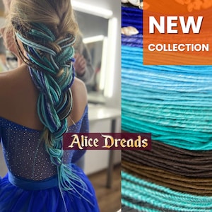 Blue thin synthetic dreads with turquoise and brown hair synthetic dreads &quot;Aqua&quot; Double ended Dreadlock extensions set