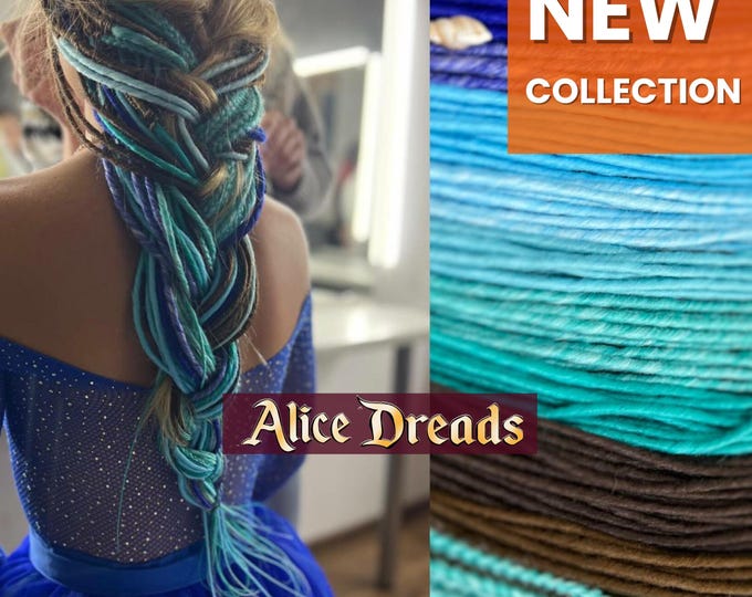 Blue Synthetic Dreads "Aqua": Turquoise & Brown Double Ended Dreadlock Extensions