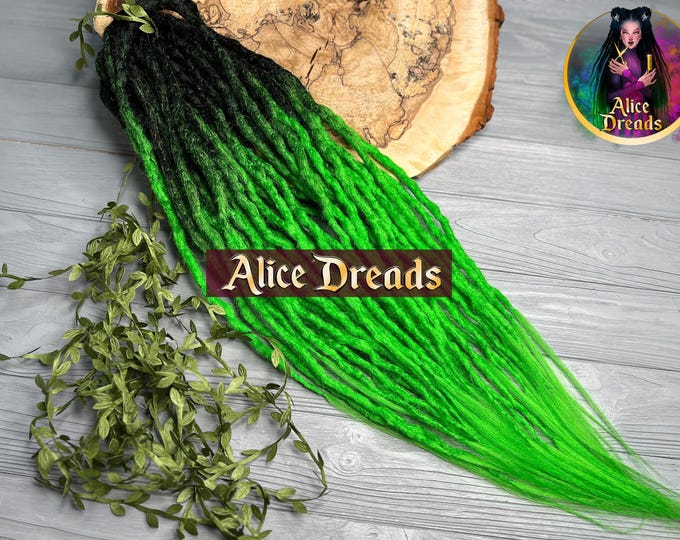 Crochet Synthetic Dreads "Green Gecko": Black to Neon Green Ombre, Double or Single Ended