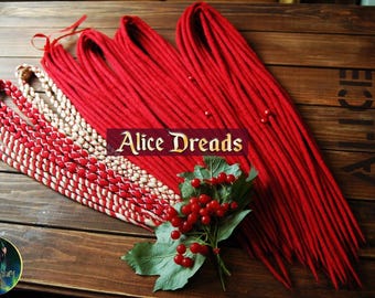 Red White Wool Dreadlocks: Double/Single Ended Dreads, Custom Hair Twists, Wrapped