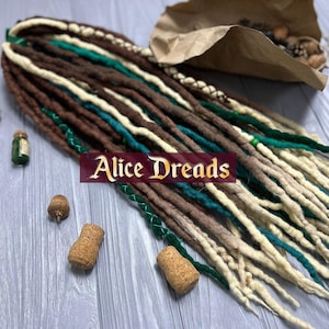 Turquoise Mix Set of Wool Dreadlocks hair extensions Double ended 20 inches long dreads