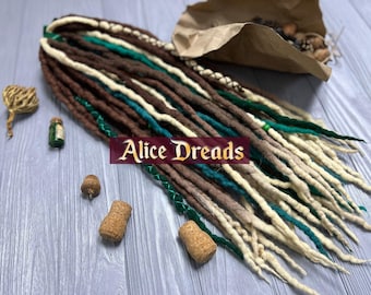 Turquoise Mix Set of Wool Dreadlocks hair extensions Double ended 20 inches long dreads