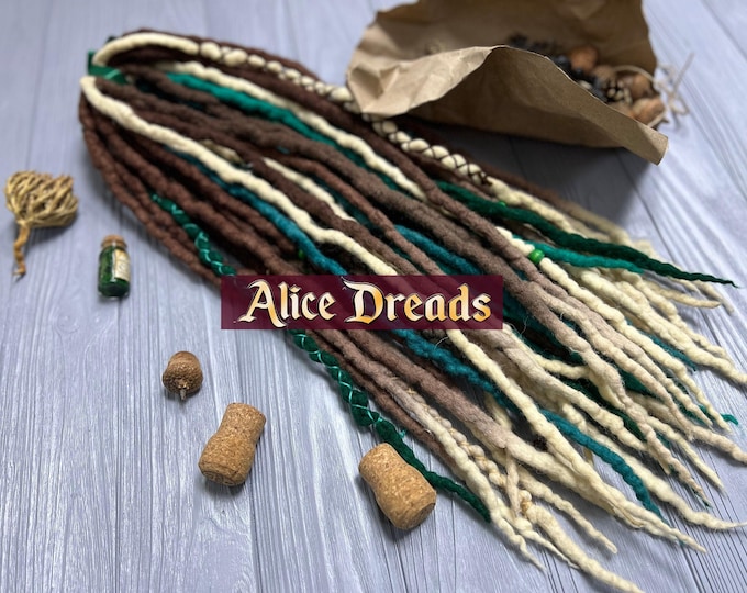Turquoise Mix Set of Wool Dreadlocks hair extensions Double ended 20 inches long dreads