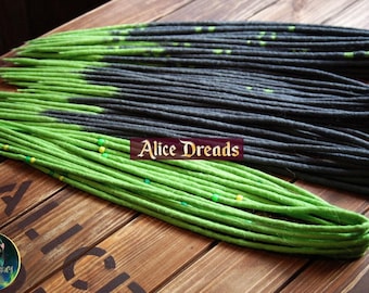 Gray Wool Dreads: Light Green Herbal Ends, Double or Single Ended Hair Extensions