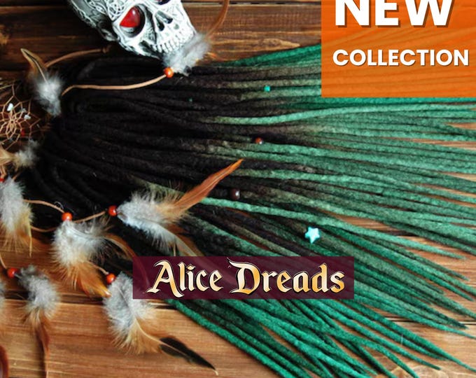Dark emerald hair dreadlock extensions wool dreads ombre double ended dreadlocks DE dread black