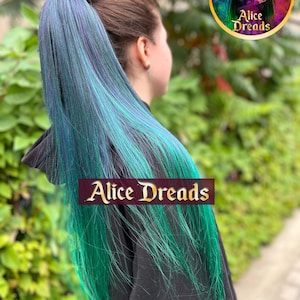 Fake Ponytail Hair Extensions Black teal green ombre on elastic band, Hair falls, Dance Festival decoration hair