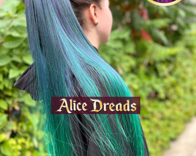 Ombre Ponytail Extension: Black Teal Green Synthetic Hairpiece on elastic band, Hair falls