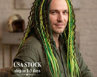 50 DE Synthetic Dreads Full Set, Green and Brown Curly Crochet Dreadlock Extensions