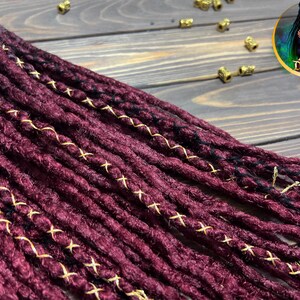 Crochet Synthetic Double Ended Dreads: Black to Burgundy Ombre with Gold accents image 6