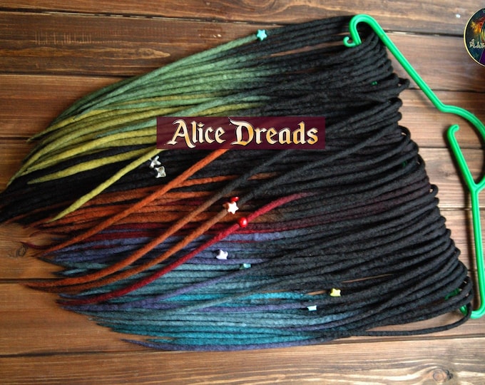 Ombre Wool Dreadlocks Extensions: Black to Colorful Dreads, Double/Single Ended