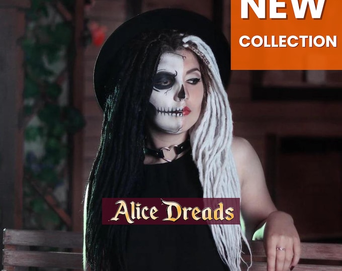 Black and White synthetic crochet made dreads  faux locks set  split setby AliceDreads