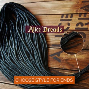 Thin Synthetic Dreadlock Extensions Full Set  Double Ended DE Dreads in Black to Dark Gray  Handmade Hair Extensions