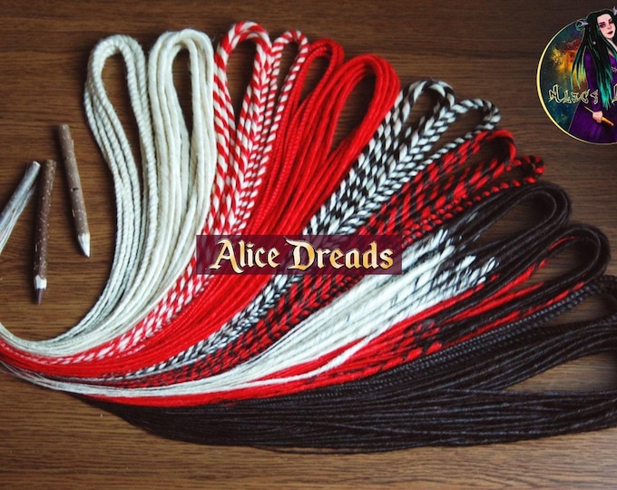 Synthetic Dreads: Dark Brown, White, and Red Twisted Locks