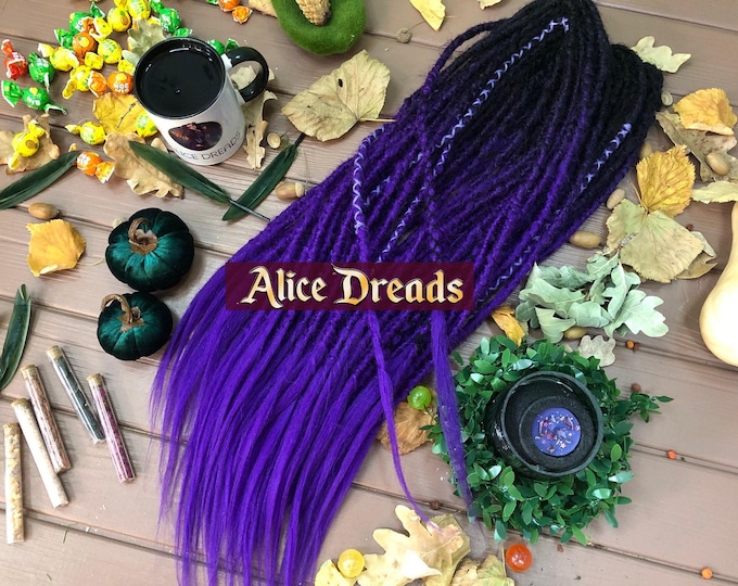Black to Bright Purple Synthetic Double/Single Ended Dreads: Accent bright Dreadlocks