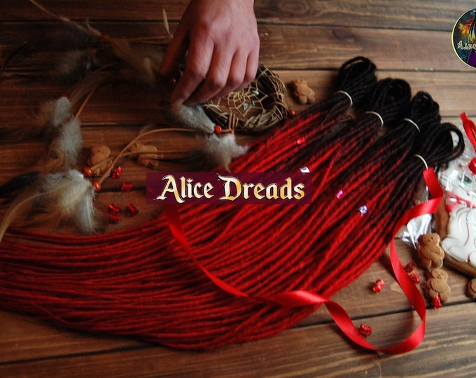 Full set ombre DE dreads black & red hair accessories extensions double ended dreadlocks
