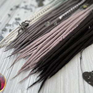 Wool dreads in shades of gray and black ombre dreadlocks with wrapped accents image 8