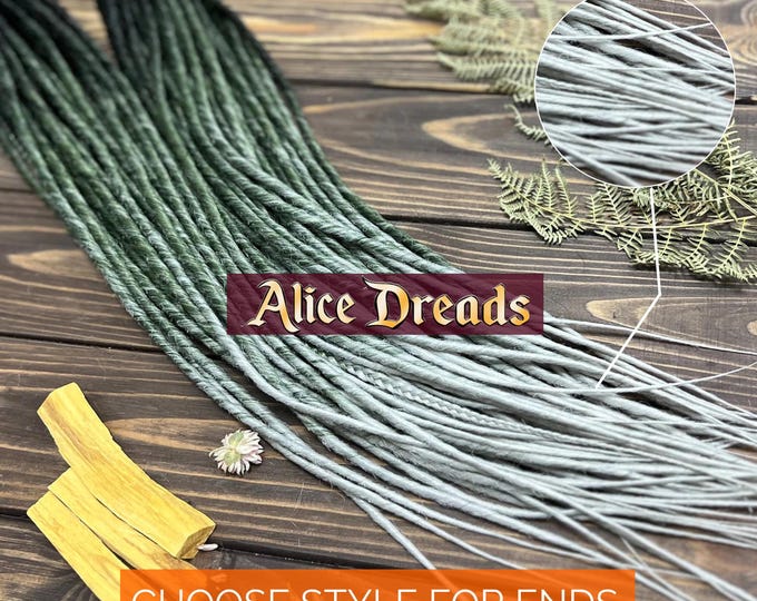 Ombre Synthetic Dreadlock Extensions: Black to Hunter Green, Silver Gray