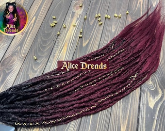 Crochet Synthetic Double Ended Dreads: Black to Burgundy Ombre with Gold accents