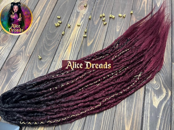 Crochet Synthetic Double Ended Dreads: Black to Burgundy Ombre with Gold accents