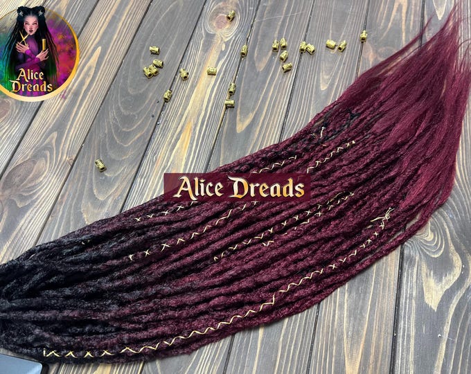 Crochet Synthetic Double Ended Dreads: Black to Burgundy Ombre with Gold accents