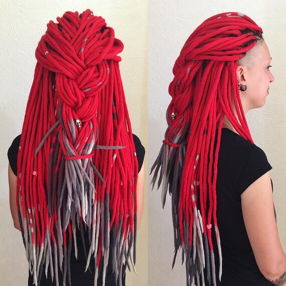 Set Wolle Doppelendige Dreads De Dreadlocks Rot Grau Lang