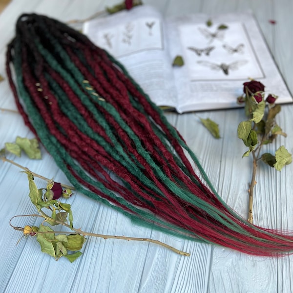 Dreadlock extensions Full set of synthetic dreads Burgundy Green dreadlocks by AliceDreads