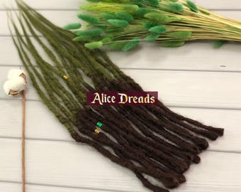 Dark Brown to Forest Green Crochet Synthetic Dreads: Natural Look DE/SE Accents dreadlocks