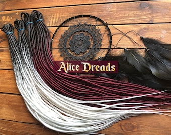 Ombre Synthetic Dreads: Black to Burgundy Red & White Double Ended Hair Extensions